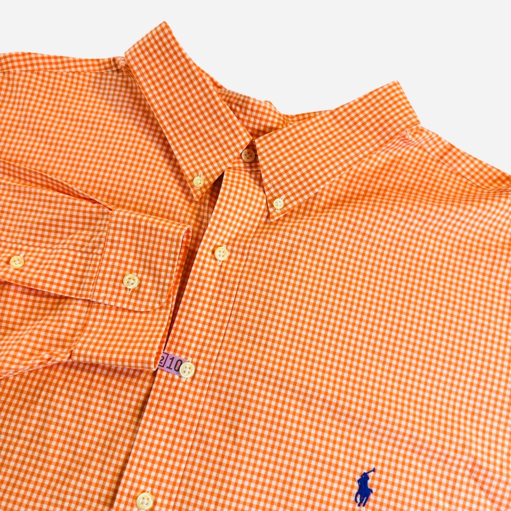 Ralph Lauren Mens 4XB Orange Gingham Check Button Down Shirt Long Sleeve Pony